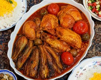 طرز تهیه خورش بادمجان با مرغ
