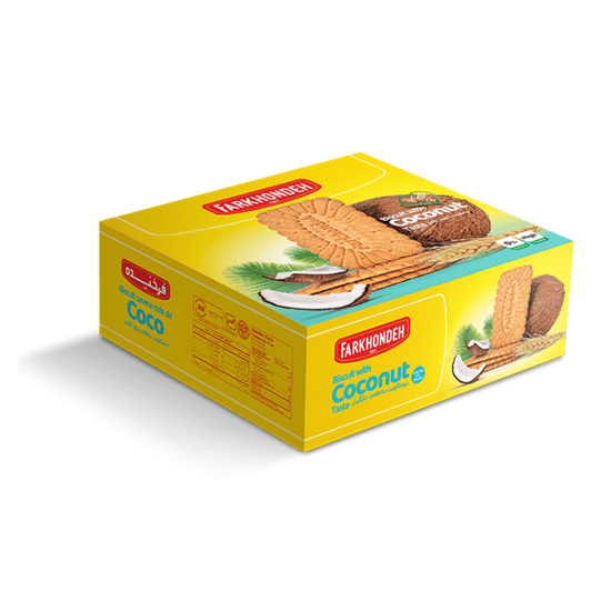 بیسکویت پذیرایی 750 گرمی فرخنده با طعم نارگیل بیسکویت پذیرایی 750 گرمی فرخنده با طعم نارگیل