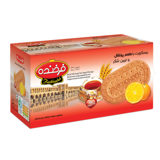 بیسکوئیت با طعم پرتقال فرخنده 850 گرم بیسکوئیت با طعم پرتقال فرخنده 850 گرم