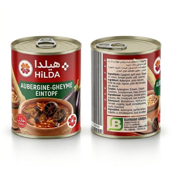 کنسرو خورشت قیمه بادمجان هیلدا بدون گوشت 450 گرم کنسرو خورشت قیمه بادمجان هیلدا بدون گوشت 450 گرم