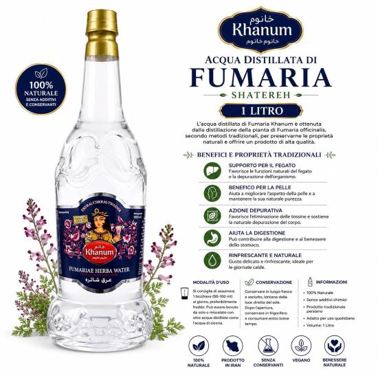 Acqua Distillata di Fumaria Khanum 1 Litro